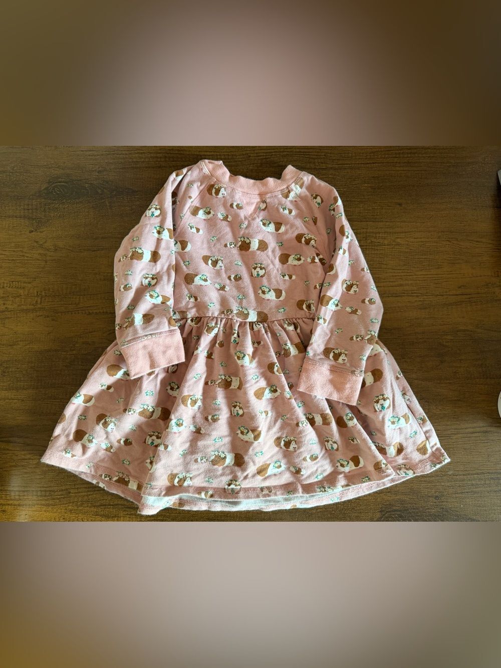 Mini Boden Girls' Pink Guinea Pig Print Long-Sleeve Dress